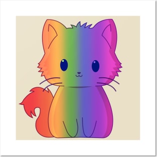 Kawaii Rainbow Pride Cat Posters and Art